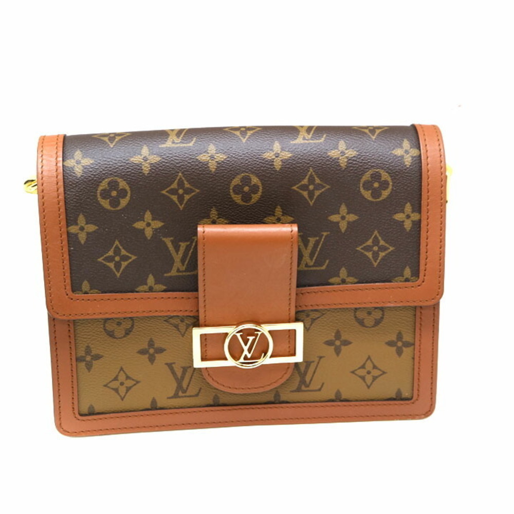 Louis Vuitton Clutch Bag LV Shoulder Camel Brown Dauphine Reverse